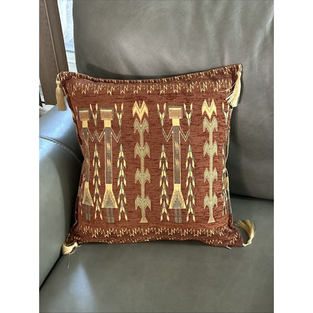 Pillow Weaved by the LOOM in Alaska Rust Depicting Farmers & Stalks 17x17